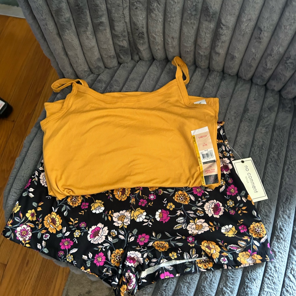 BNWT Yellow Tank Top and Floral Shorts Set
